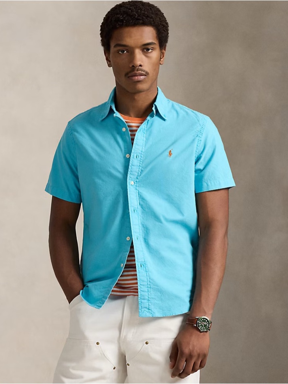 Polo by Ralph Lauren Custom Fit Turquoise Short-Sleeve Button-Down Shirt XL